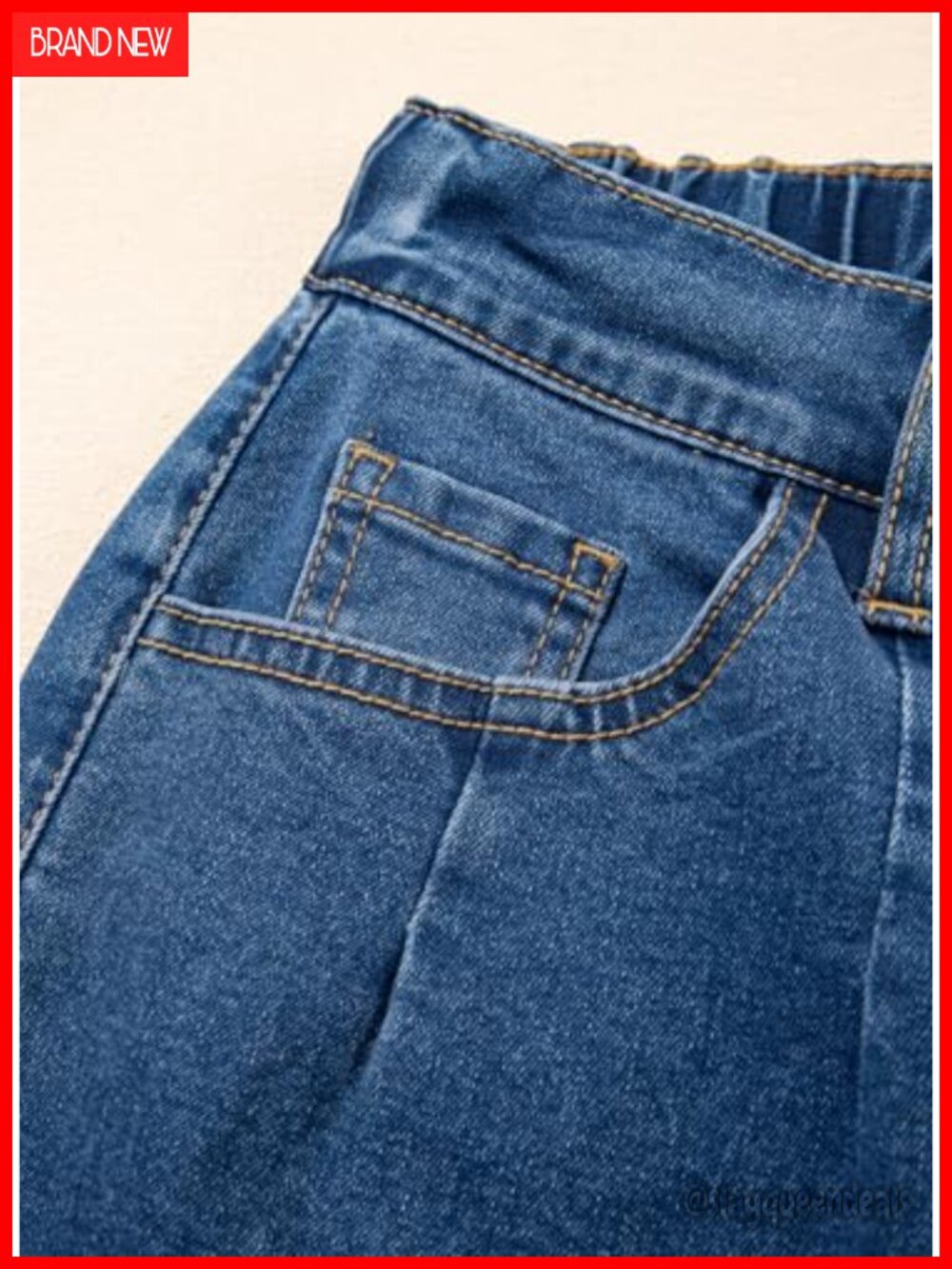 Wide Leg High Waisted Baggy Drawstring Denim Jeans Stretchy Elastic Waist - Picture 5 of 6